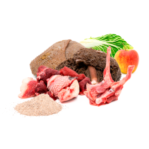 Rinderknochen + Rindfleisch + Rinderinnereien + Rinderpansen/-blättermagen + frisches Obst & Gemüse, gewolft